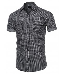 Men's Checkered Button Down Short Sleeve Shirt