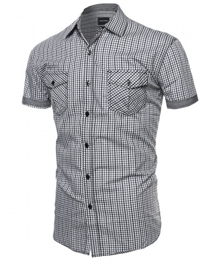 Men's Checkered Button Down Short Sleeve Shirt