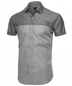 Men's Color Block Solid Thin Stripe Button Down Short Sleeve Shirt