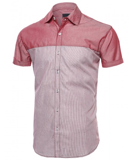 Men's Color Block Solid Thin Stripe Button Down Short Sleeve Shirt