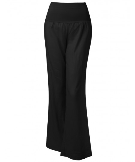 Women's Wide Leg Linen Pants Fold Over Waistband