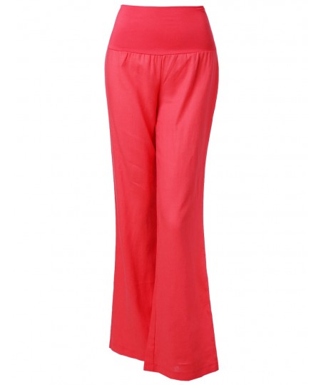 Women's Wide Leg Linen Pants Fold Over Waistband