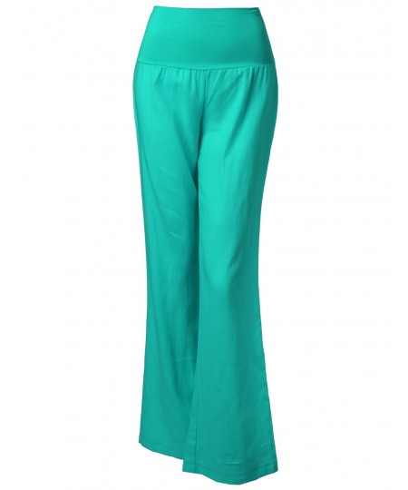 Women's Wide Leg Linen Pants Fold Over Waistband