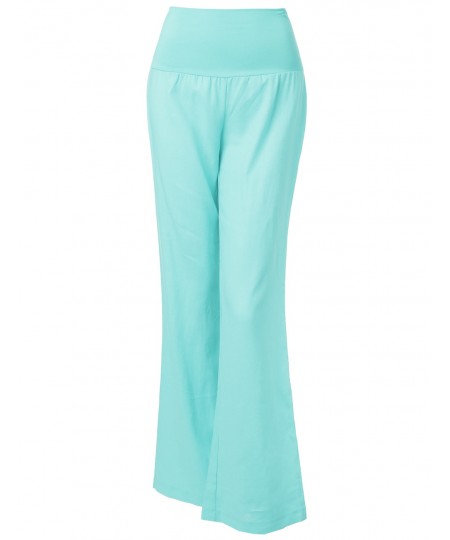 Women's Wide Leg Linen Pants Fold Over Waistband