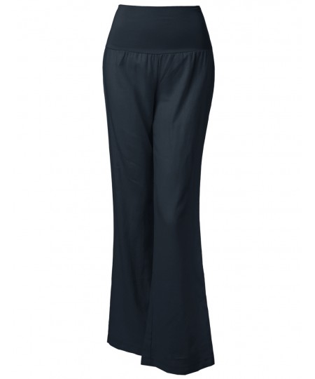 Women's Wide Leg Linen Pants Fold Over Waistband