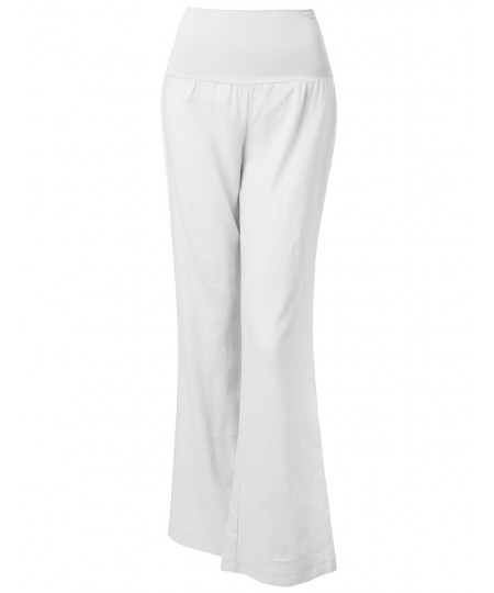 Women's Wide Leg Linen Pants Fold Over Waistband