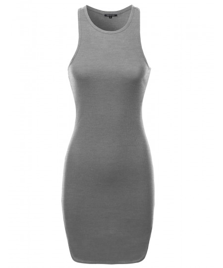 Women's Solid Racer Front and Back Body-Con Dress