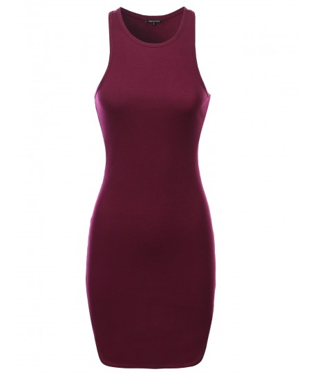 Women's Solid Racer Front and Back Body-Con Dress