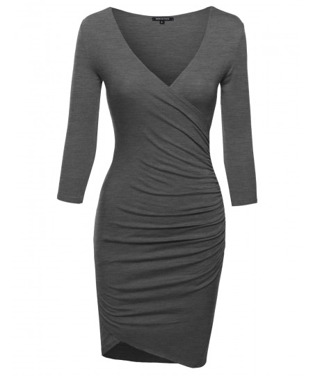 Women's Super Sexy 3/4 Sleeve Body Con Wrap Dress