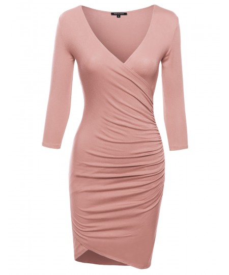 Women's Super Sexy 3/4 Sleeve Body Con Wrap Dress