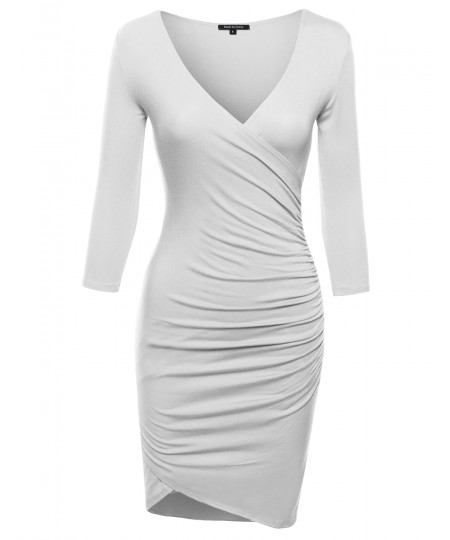 Women's Super Sexy 3/4 Sleeve Body Con Wrap Dress