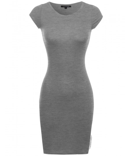 Women's Everyday Lounging Round Neck Cap Sleeve Fitted Dress