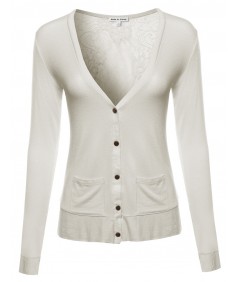 Women's Classic Basic Lightweight Cardigan with Sheer Lace Back