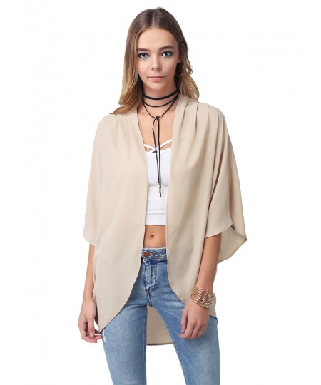 Women's Flowy Sheer Loose Chiffon Kimono Cardigan & Blouse Top Solid