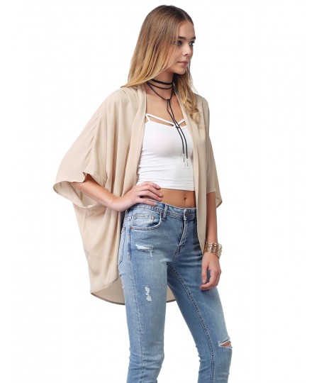 Women's Flowy Sheer Loose Chiffon Kimono Cardigan & Blouse Top Solid