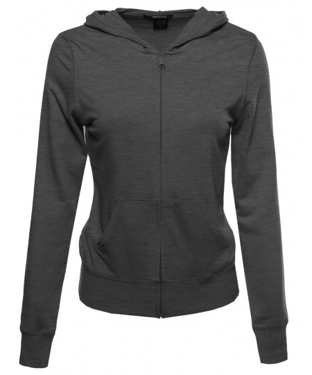 Women's Classic Basic French Terry Zip Up Hoodie