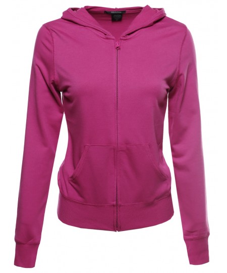 Women's Classic Basic French Terry Zip Up Hoodie