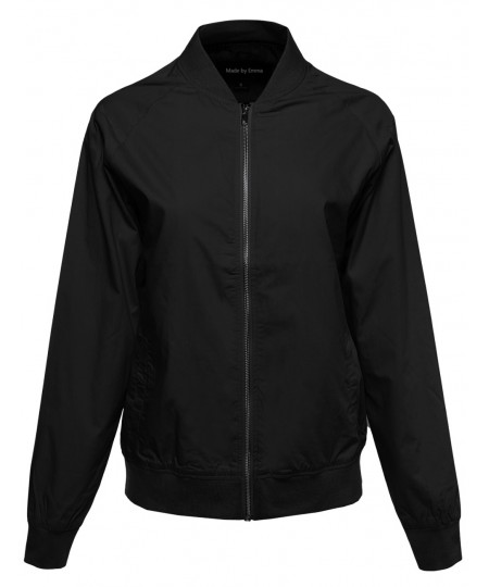 Women's Classic Basic Style Zip Up Bomber Jacket