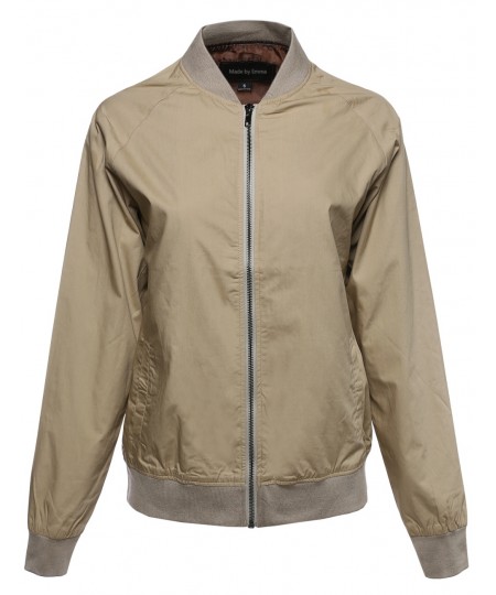 Women's Classic Basic Style Zip Up Bomber Jacket