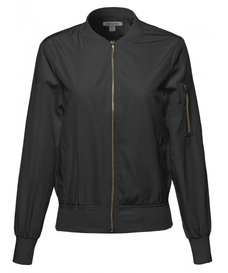 Women's Classic Style Zip Up Bomber Jacket