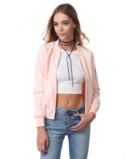 Women's Classic Style Zip Up Bomber Jacket