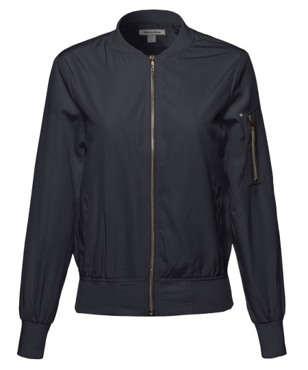 Women's Classic Style Zip Up Bomber Jacket