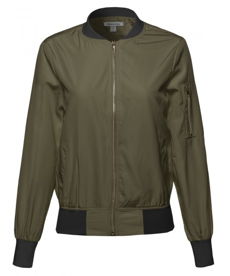 Women's Classic Style Zip Up Bomber Jacket