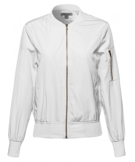 Women's Classic Style Zip Up Bomber Jacket