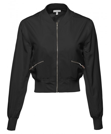 Women's Classic Style Zip Up Long Bomber Jacket