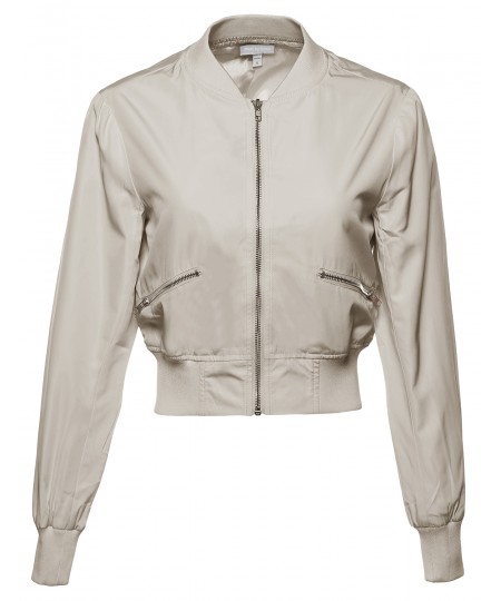 Women's Classic Style Zip Up Long Bomber Jacket