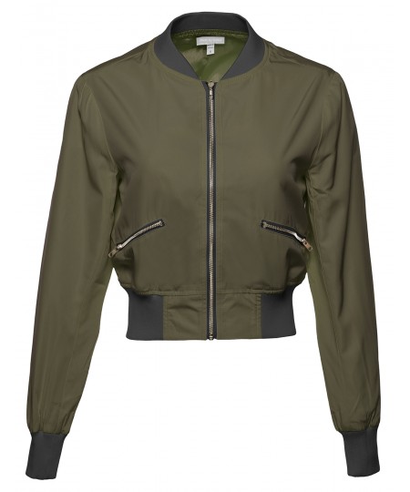 Women's Classic Style Zip Up Long Bomber Jacket