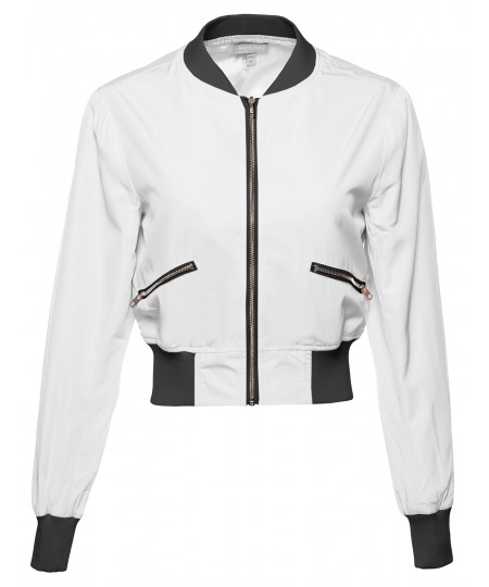 Women's Classic Style Zip Up Long Bomber Jacket