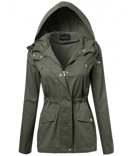 Women's Military Zip Up & Button Closure Hooded Jackets