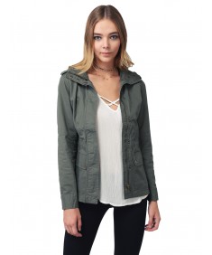 Women's Military Style Zipper Snap Button Closure Jacket