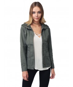 Women's Military Style Zipper Snap Button Closure Jacket