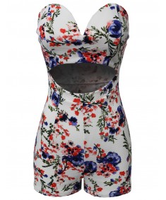 Women's Floral Strapless Front Cutout Open Romper