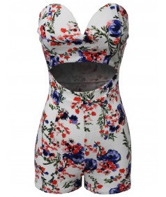 Women's Floral Strapless Front Cutout Open Romper