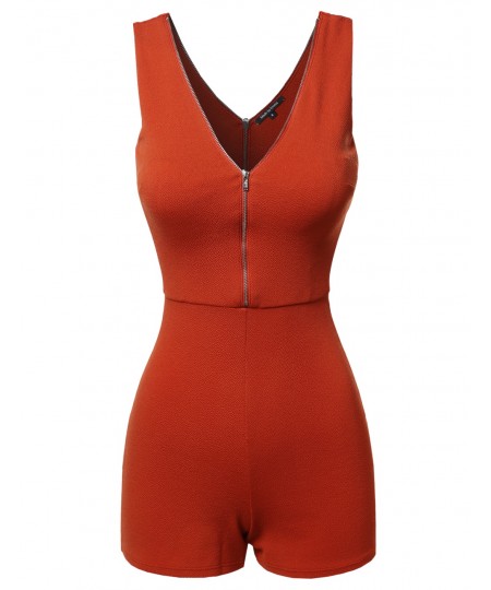 Women's Functional Zipper On Front And Back Sleeveless Romper