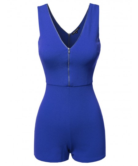 Women's Functional Zipper On Front And Back Sleeveless Romper