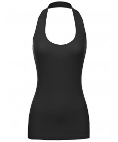 Women's Basic Fitted Ribber Halter Tank