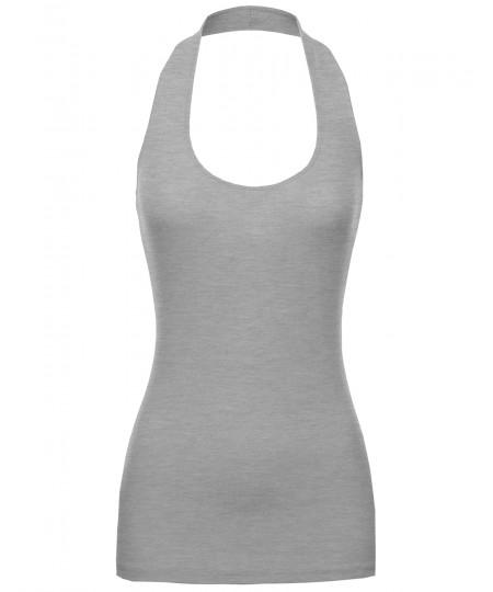 Women's Basic Fitted Ribber Halter Tank