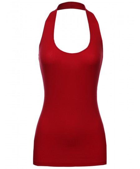 Women's Basic Fitted Ribber Halter Tank