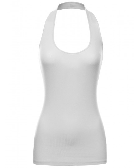 Women's Basic Fitted Ribber Halter Tank