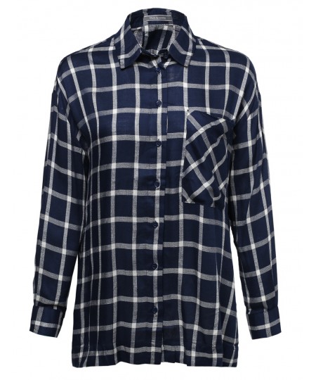 Women's Classic Oversized Plaid Button Up Shirt