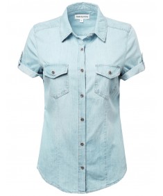 Women's Basic & Classic Short Sleeve Denim Chambray