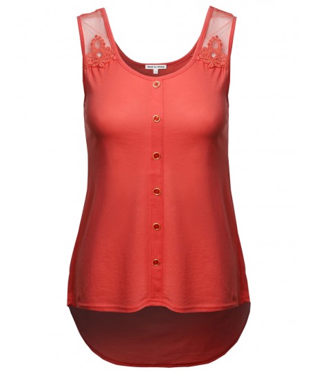 Women's Soft Stretch Lace Contrast Tank Top