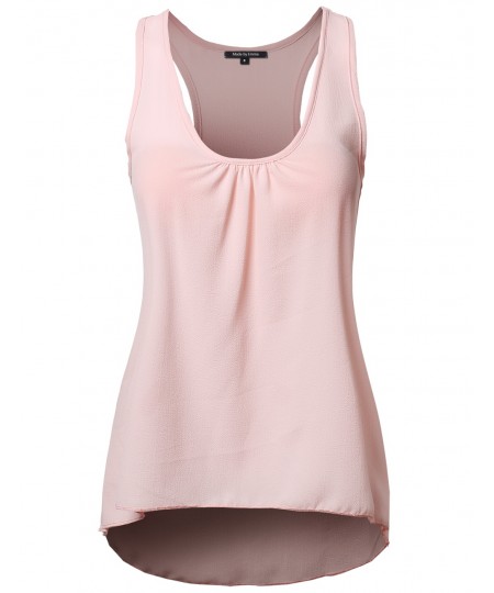 Women's Solid Chiffon Scoop Neck High Low Racerback Tank