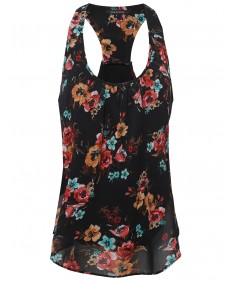 Women's Floral Scoop Neck Racerback Cami Tank