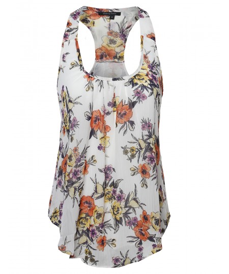 Women's Floral Scoop Neck Racerback Cami Tank