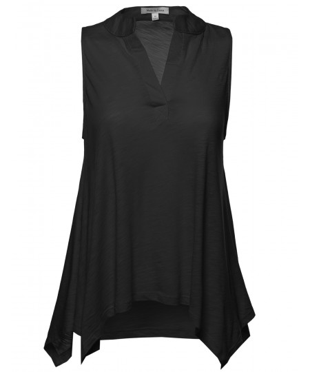 Women's Classic Soft Sleeveless Henley Tunic Top